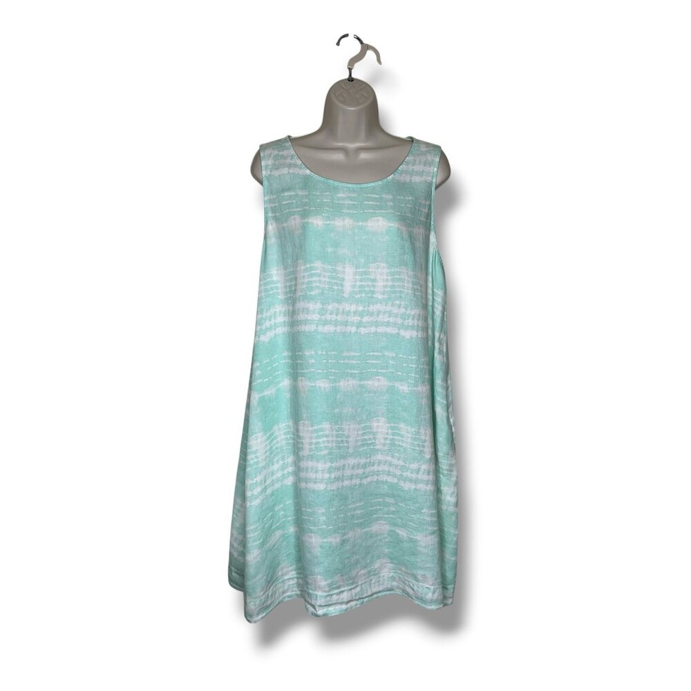 Nicole Miller Mint Green Linen Tie Dye Sleeveless Trapeze Swing Dress Women XL